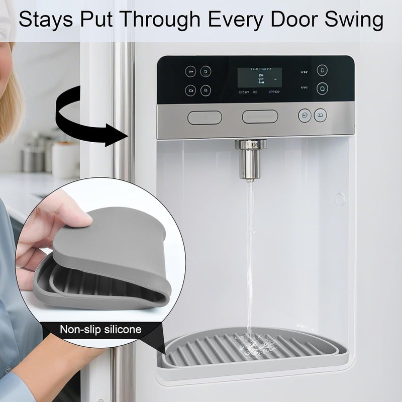 KindGa Refrigerator Drip Tray Catcher, Mini Fridge Drip Tray Protects Ice and Water Dispenser Pan,Fridge Spills Water Pad Catch Basin for Drainage 2 Pack (Semi-Circular,Grey) - Image 5